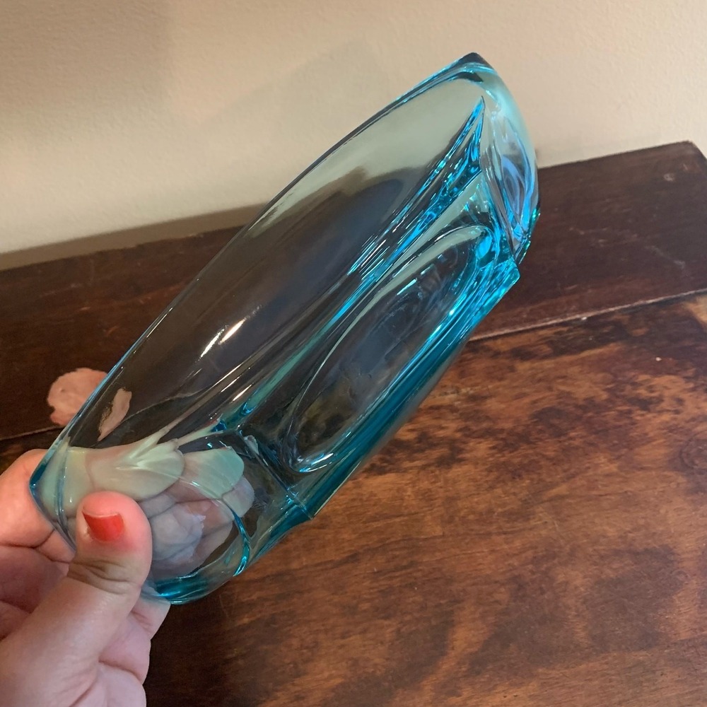 1960s Hazel Atlas Turquoise Capri Blue‎ Glass Serving Relish Rectangular Dish - Picture 5 of 6